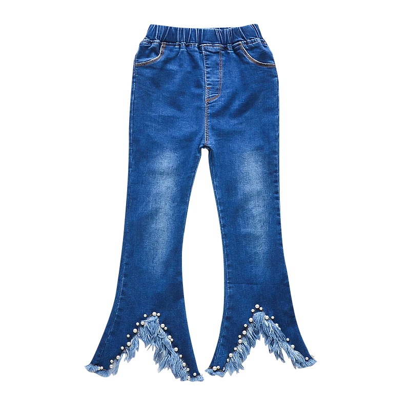 Girls Jeans Tassels Pearls Flare Pants For Girls Clothing Children