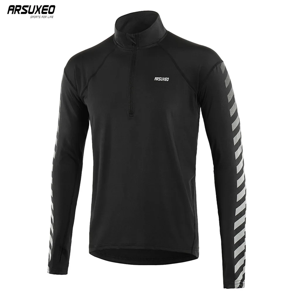 ARSUXEO мужские уличные спортивные прилегающие быстросохнущие лосины для бега рубашки с длинным рукавом эластичные рубашки с полумолнией одежда для бега Светоотражающие 18T6