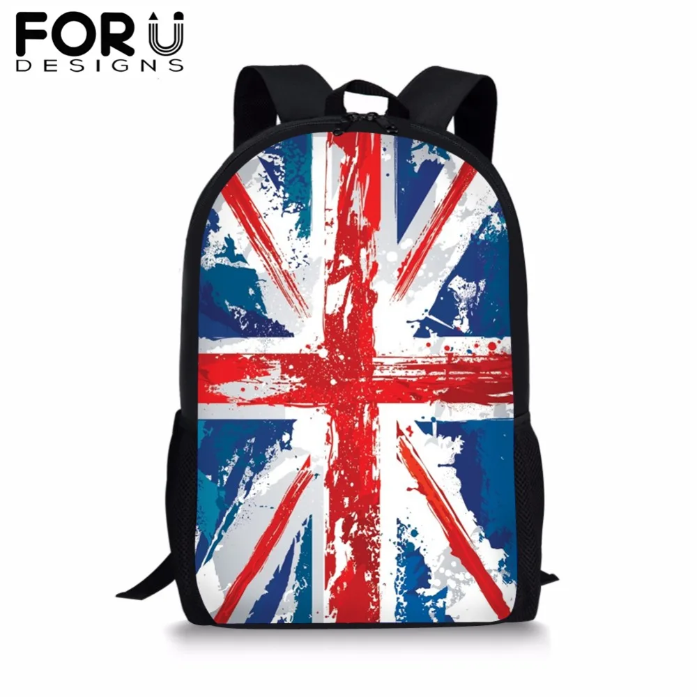 

FORUDESIGNS Customize Image British Flag Backpack for Girl Boy UK Print School Bag Kids 16 inch Bookbag Student Primary Mochila