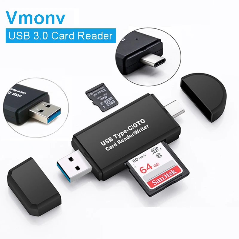 Vmonv 2 в 1 USB 3,0 и type-C OTG Устройство для чтения карт памяти высокая скорость TF/SD адаптер для MicroSD для телефона macbook PC удлинитель-переходник