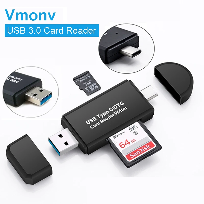 Vmonv 2 в 1 USB 3,0 и тип-c OTG считыватель карт памяти высокоскоростной TF/SD адаптер для MicroSD для телефона macbook PC удлинитель-переходник