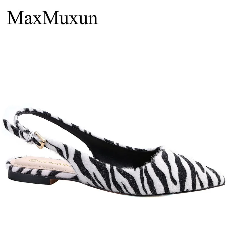 MaxMuxun/женские босоножки на низком каблуке; женские модные туфли с острым носком на плоской подошве; повседневные туфли-лодочки на не сужающемся книзу массивном каблуке - Цвет: Zebra Print