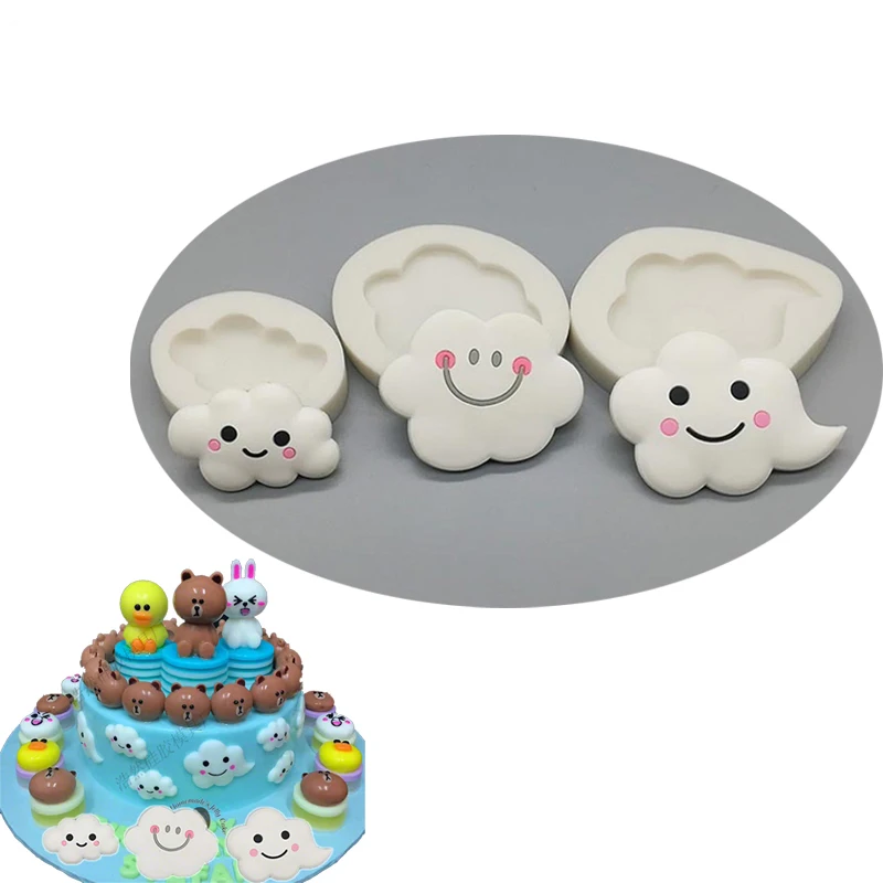 3pcs 3D Clouds silicone mold fondant mold cake decorating tools Smile