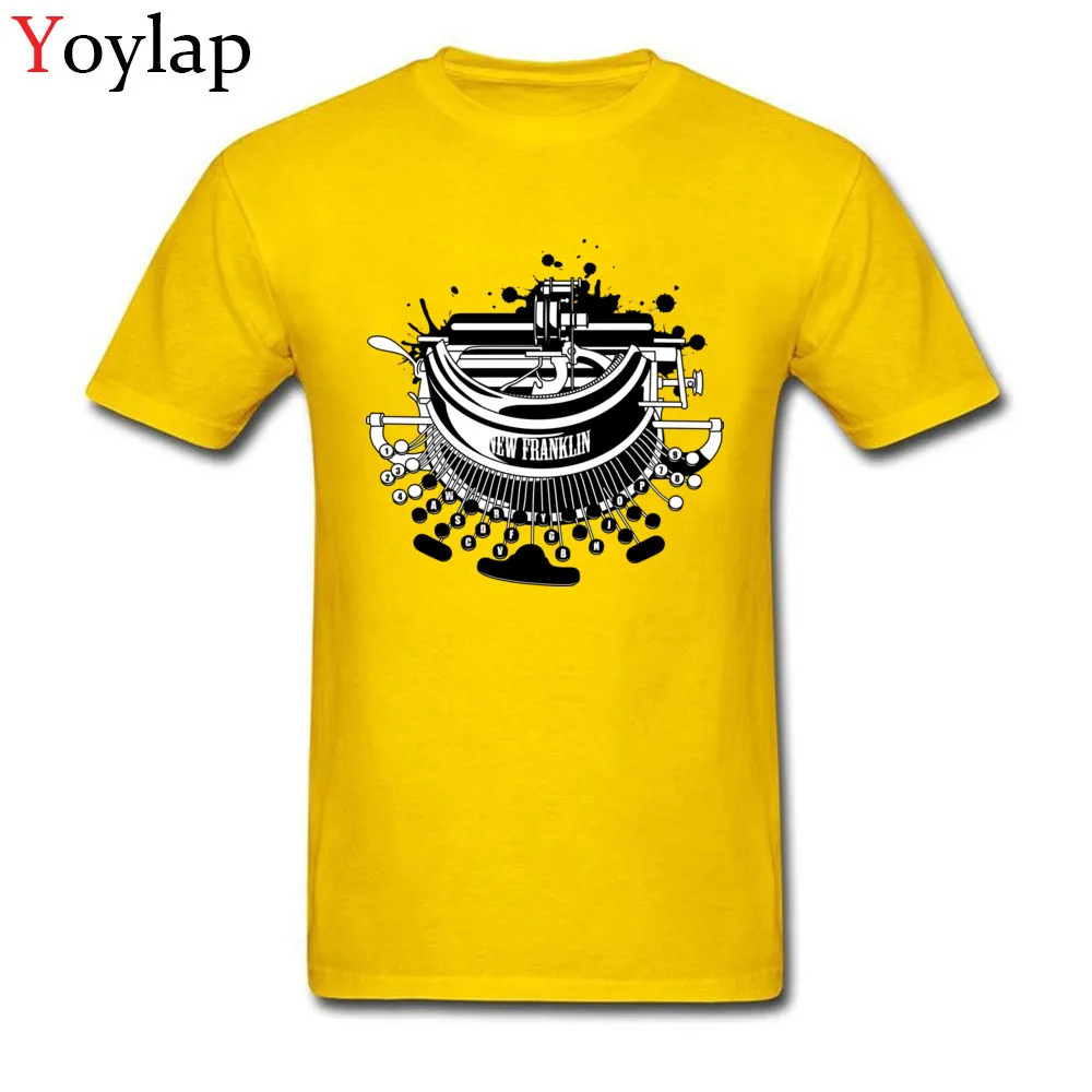 Printing Adult Steampunk typewriter T Shirt Plain Summer Autumn Short Sleeve Crewneck 100% Cotton Tops Shirts Leisure Tee Shirts yellow