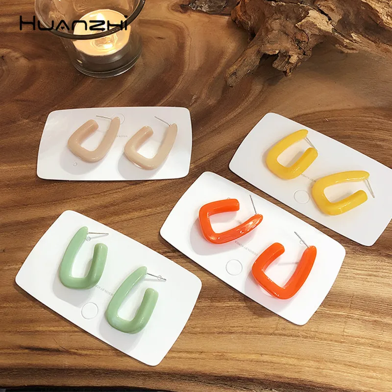 

HUANZHI 2019 New Trendy Colorful Acrylic Korean Simple Geometric Long Drop Earrings for Women Girls Wedding Party Gifts Jewelry