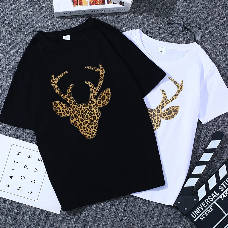 Camiseta Coreana moda Harajuku Shein para Mujer Tops Tee Streetwear de manga corta de talla camisas leopardo cabeza estampado cuello redondo Camiseta|Camisetas| - AliExpress