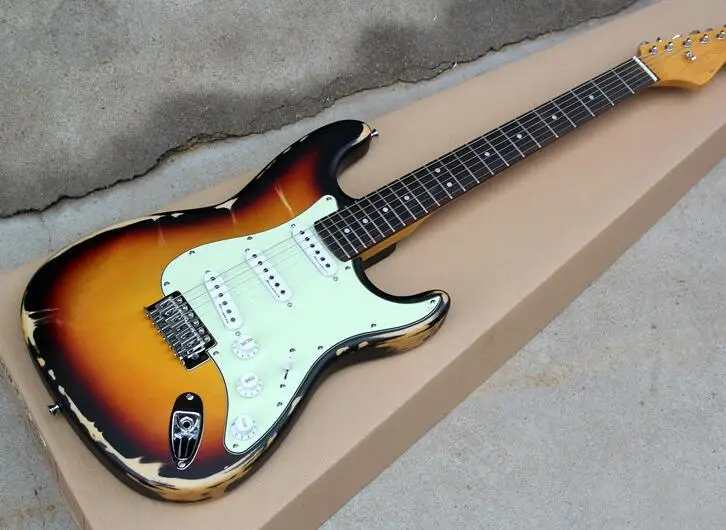 

Factory custom Tobacco Sunburst VintageStyle Electric Guitar with White Pickguard Pickups,Rosewood Fretboard can be changed