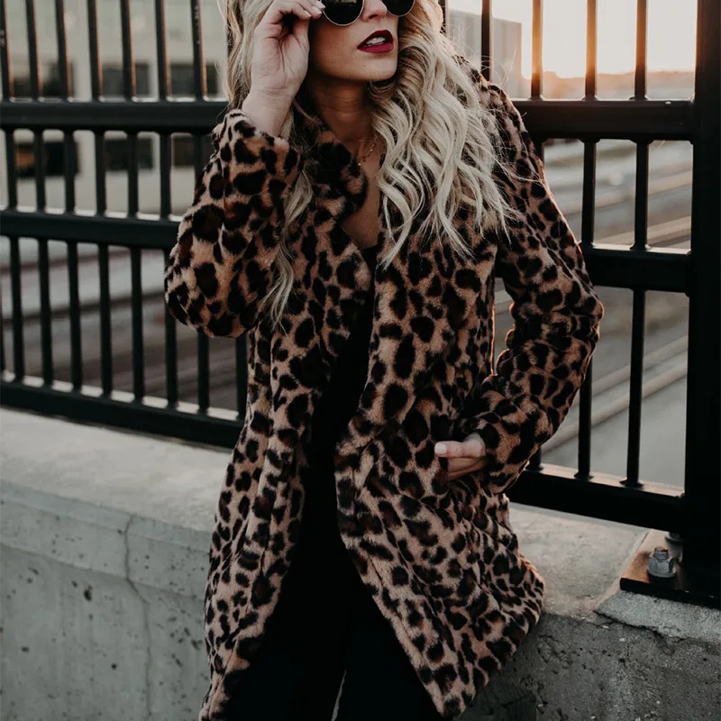 Kopen Vrouwen Bont Jas Winter Vrouw Jas 2018 Luxe Luipaard Jas Vrouw Herfst Winter Warme Vrouwelijke Faux Bontjassen Plus maat Jas