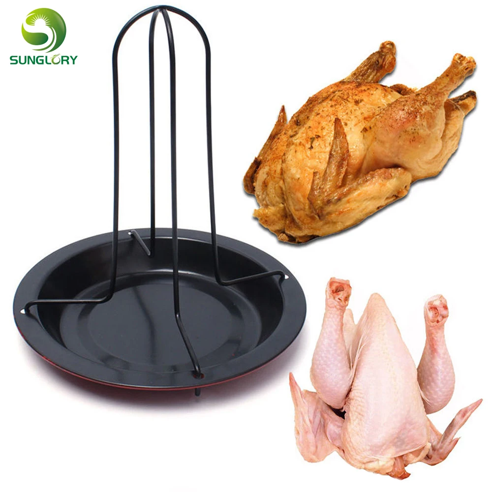 

Stainless Steel Chicken Roaster Rack Holder With Bowl Tin Chef's Select Non-stick Barbecue Grilling Baking Pan BBQ Accessories