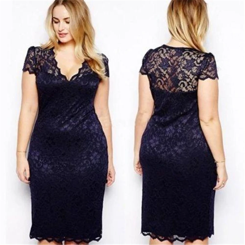 

Women Blue Lace Summer Style Short Sleeve Party Bodycon Dress V-Neck 2018 Christmas Dress Women Plus Size XXL Vestido mujer