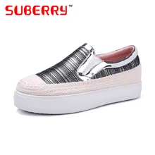 SUBERRY Handmade Brand Women Shoes Genuine Leather Sequin Shoes Shoes Loafers Big Size 33-43 Espadrilles Women Platform