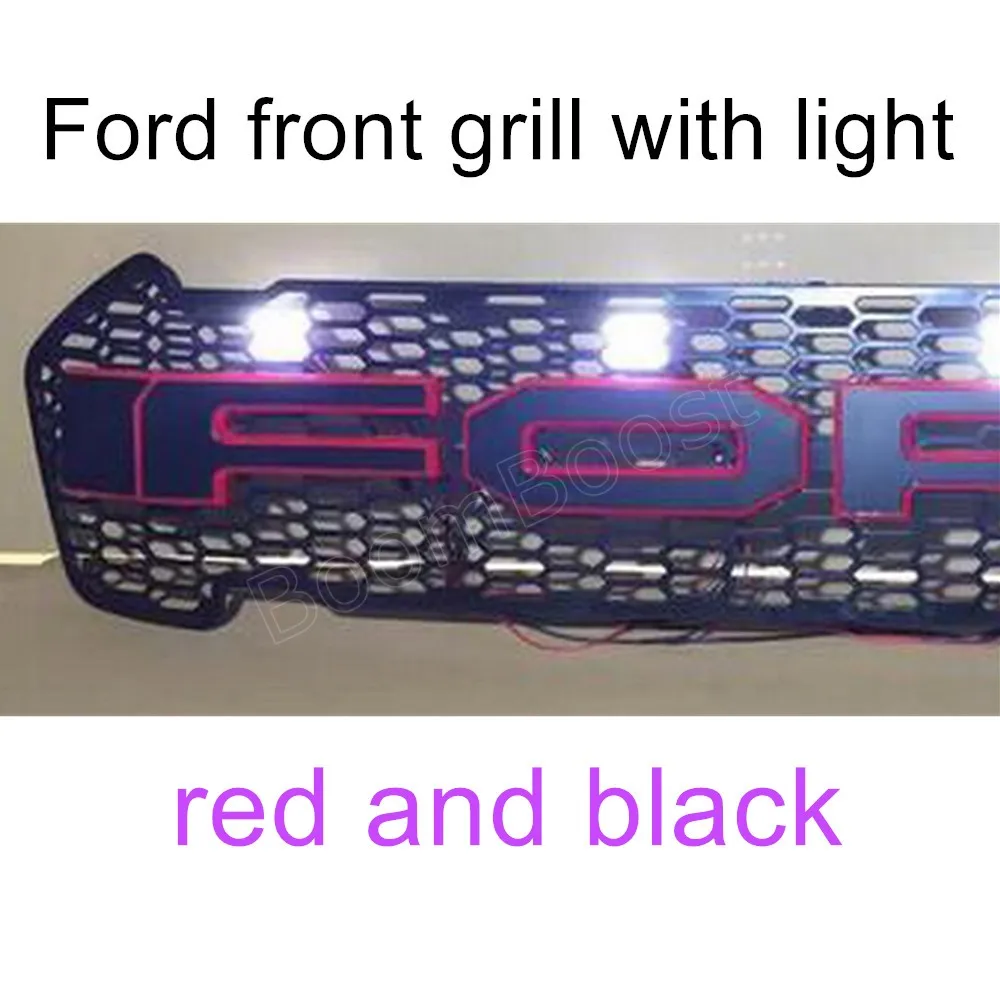 Для Ford ranger T7- ABS решетка светодиодный Передняя решетка окружает отделка с или без светильник 4 цвета доступны высокое качество - Цвет: red black light