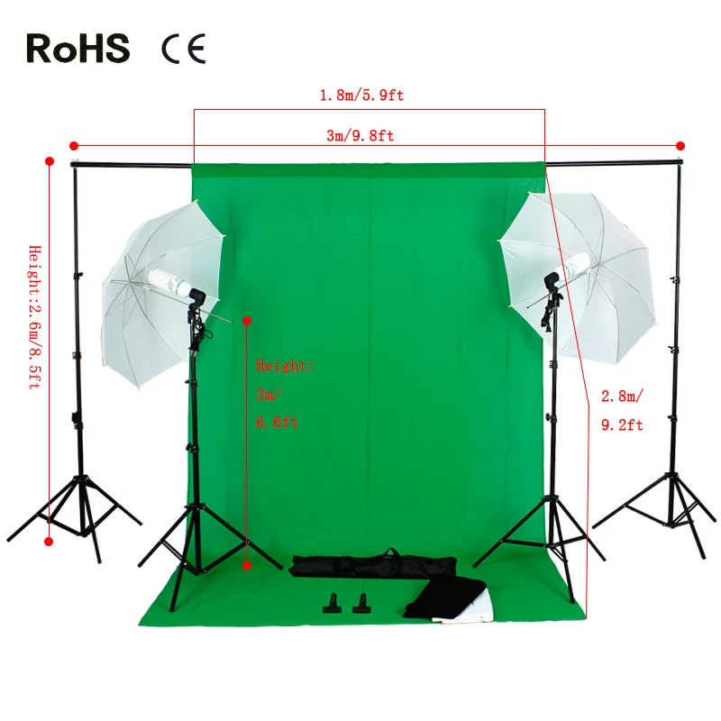 

Photo Studio Backdrop Umbrella Lighting Kit Set +2.6m*3m Background Support Stand+1.8m*2.8m cotton backdrops