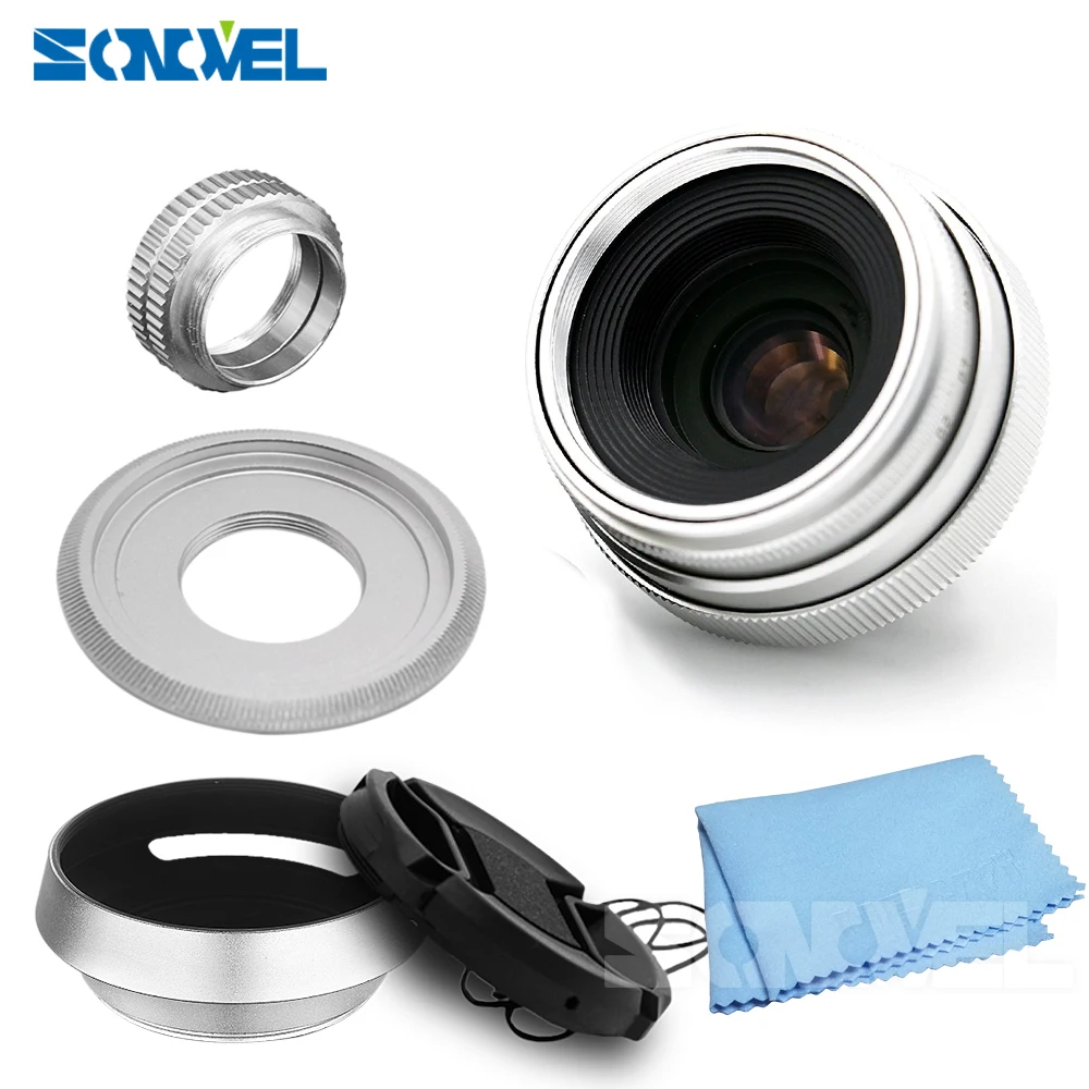 

Camera Lens Silver 35mm F1.6 CCTV Lens C Mount Camera Lens + Lens Hood for Olympus Panasonic Micro 4/3 M4/3 Mount