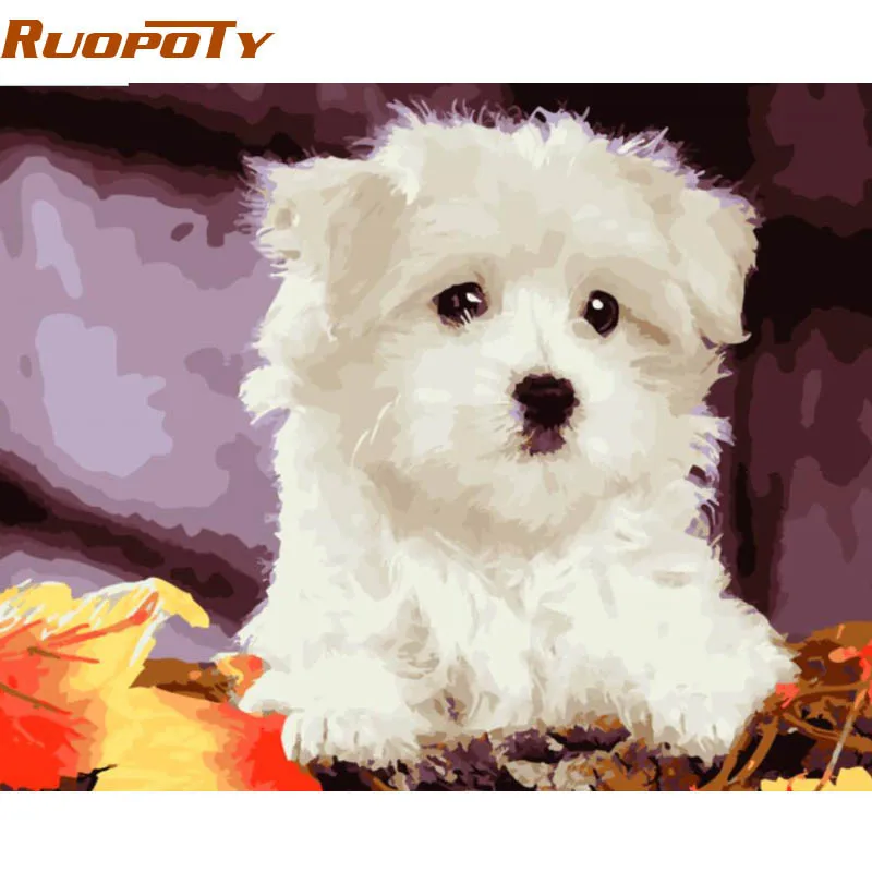 

RUOPOTY diy frame Dog DIY Painitng By Numbers Kits Animals Acrylic Paint On Canvas Handpainted For Home Decor 40x50cm Box Send