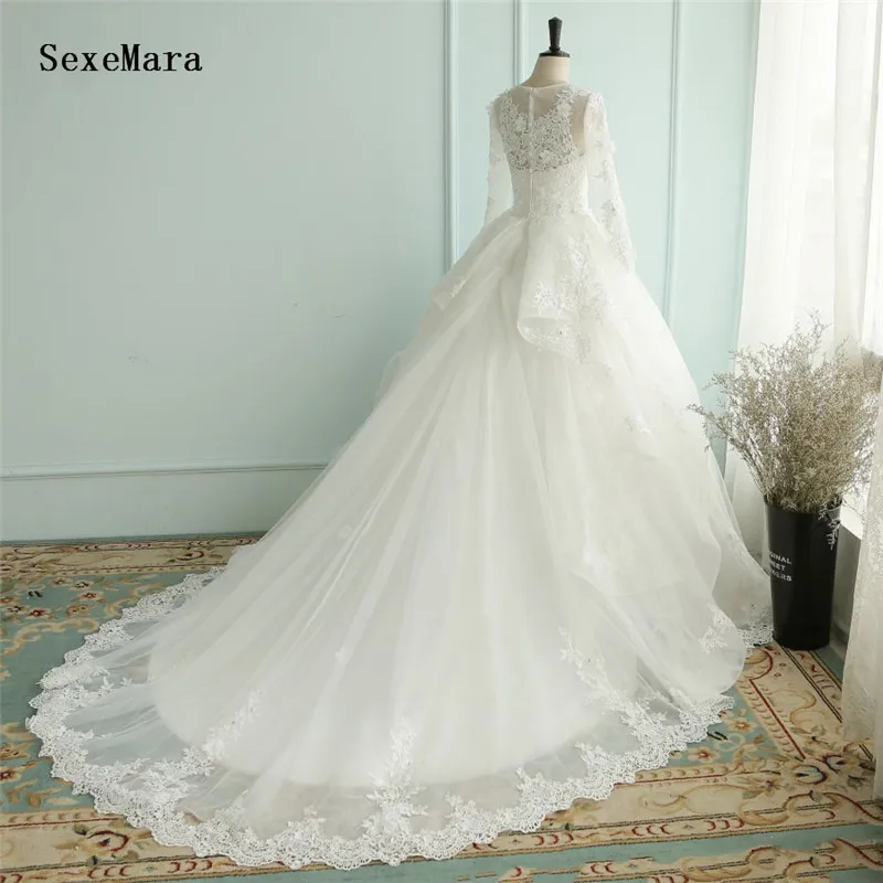 Винтаж слоновая кость белый 3D свадебное платье с цветами свадебное платье с длинным рукавом на шнуровке сзади на заказ Высокое качество