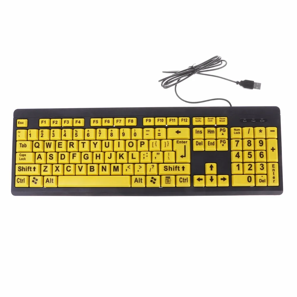 Big Black Letter Print Yellow Button USB Wired Keyboard For Elderly & Low Visionin Keyboards