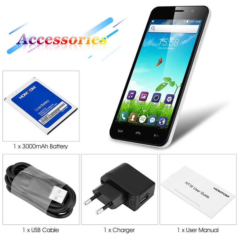 HOMTOM HT16 Смартфон Android 6 0 5 &quot1280x720 ips MTK6580 четырехъядерный 1 Гб ram 8 rom Мп 3000 мАч сотовый