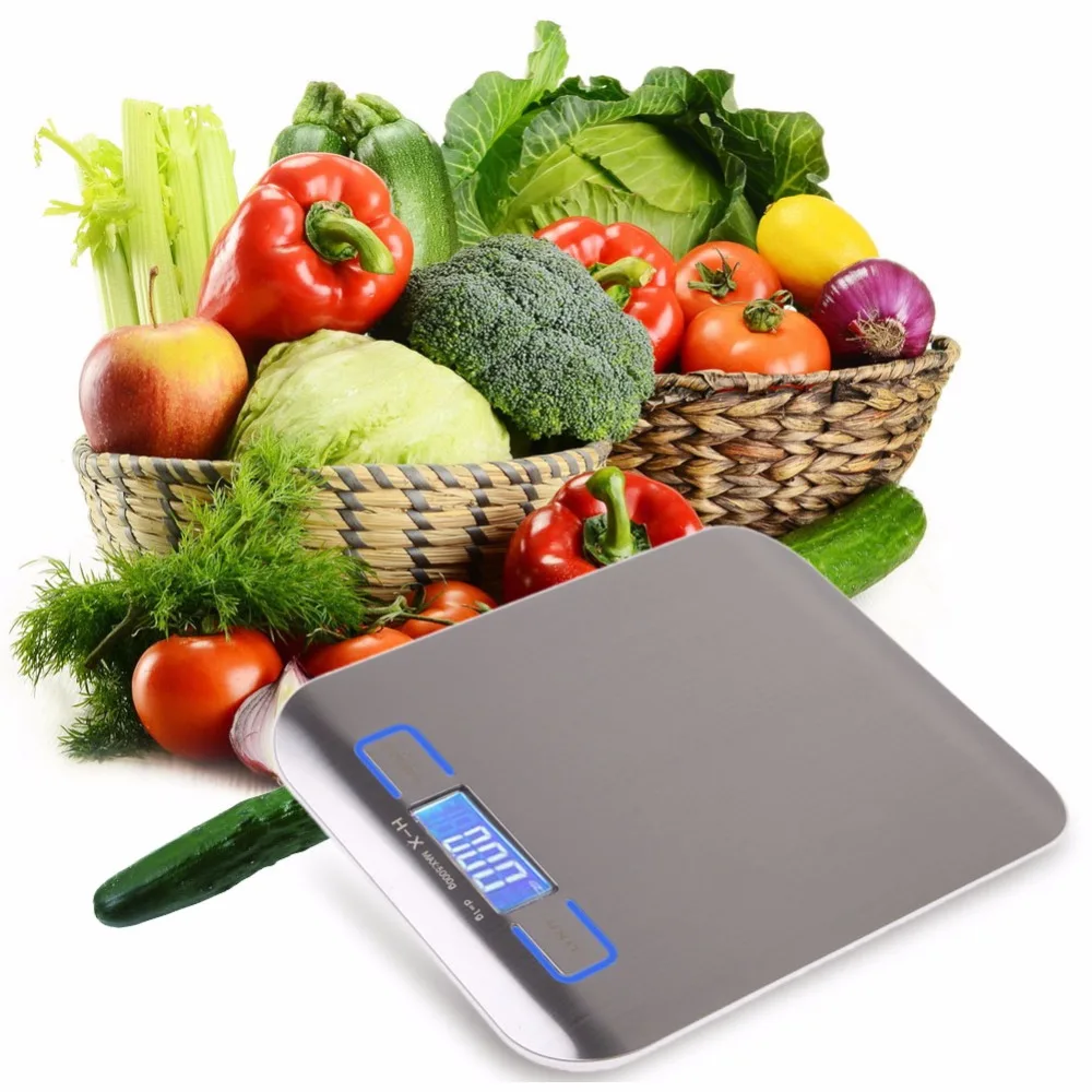 

11 LB / 5000g Electronic Kitchen Scale Digital Food Scale Stainless Steel Weighing Scale LCD High Precision Measuring Tools