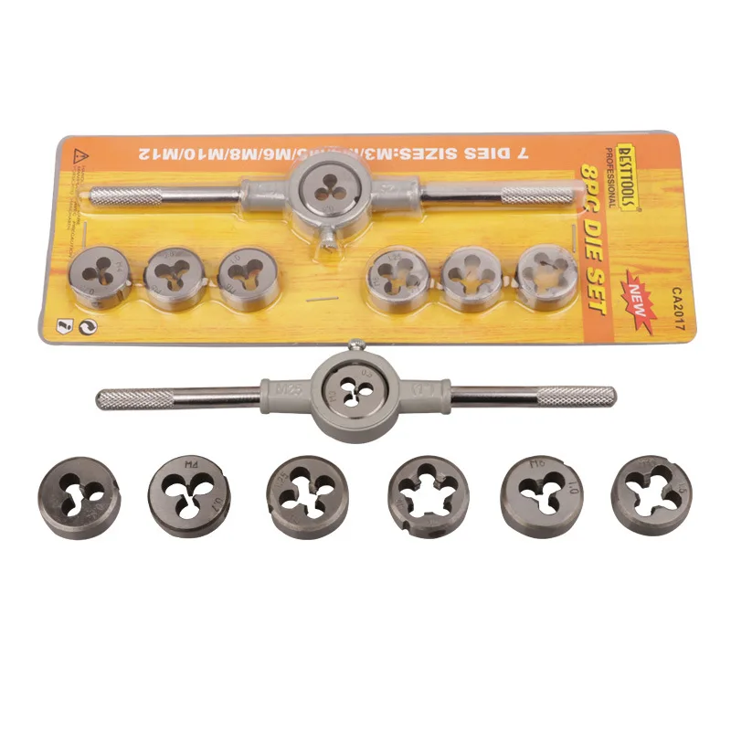 

Screw tap Tap twist hand tool 8pc die holder set Manual threaded sleeve Silk round die dies M3/4/5/6/8/10/12