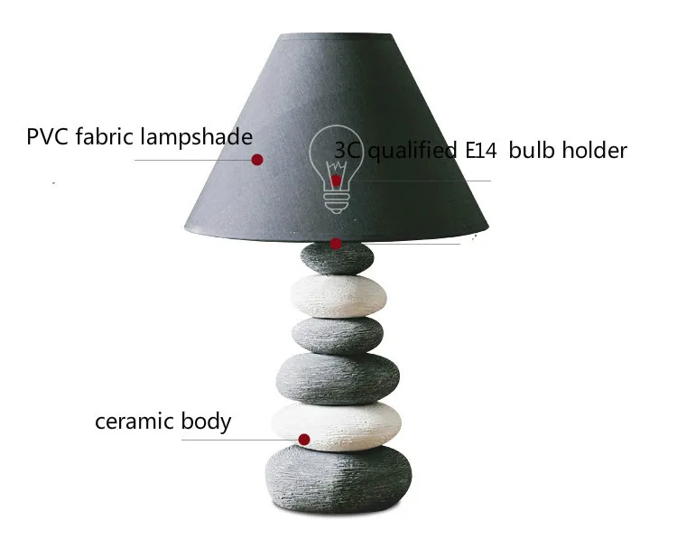 Candeeiro de Mesa Luz da Noite País Pedra Cerâmica Dimmer Sala Estar Cabeceira Porcelana Ajustável Pequena Leitura h 36 - 42cm 1072 2 Luzes e Iluminação