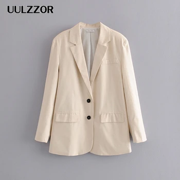

UULZZOR women blazer pockets double breasted long sleeve office wear coat solid female casual outerwear tops