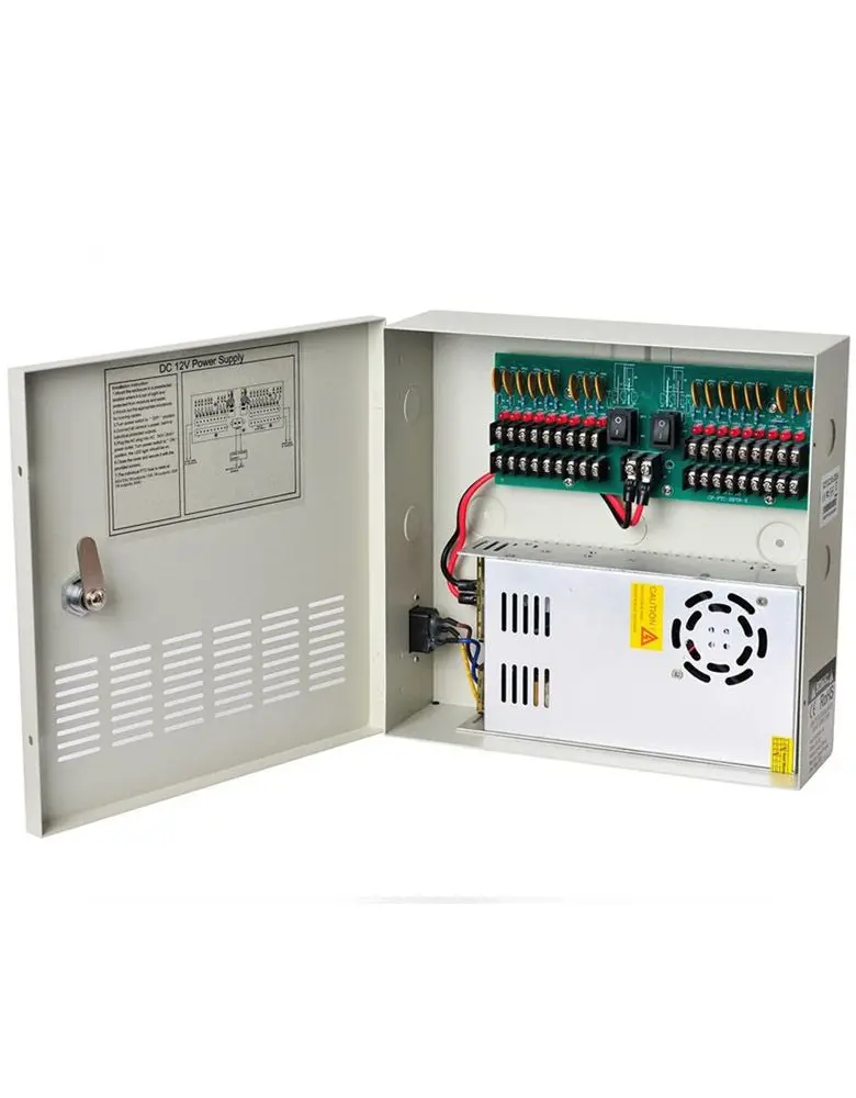 

CCTV Power Supply 12v DC 20A 18 Channels Boxed Power Distribution Wide Input Range