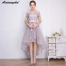 Prata Vermelho Vestidos de Formatura 2018 Curto Alta Baixa Barco-Neck Apliques curto Vestido de Baile Elegante vestido de festa de gala jurken abiti da
