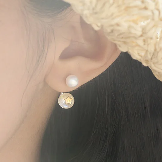 sweet star pearl bead earring 100% 925 Sterling silver Jewelry fashion Hypoallergenic Stud earrings for women gift
