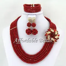 Лидер продаж! красивый цвет красного вина в нигерийском стиле свадебный комплект ювелирных изделий Очаровательная африканских кристалл ожерелье бижутерия с бусинками комплект ювелирных изделий ручной работы ABS109
