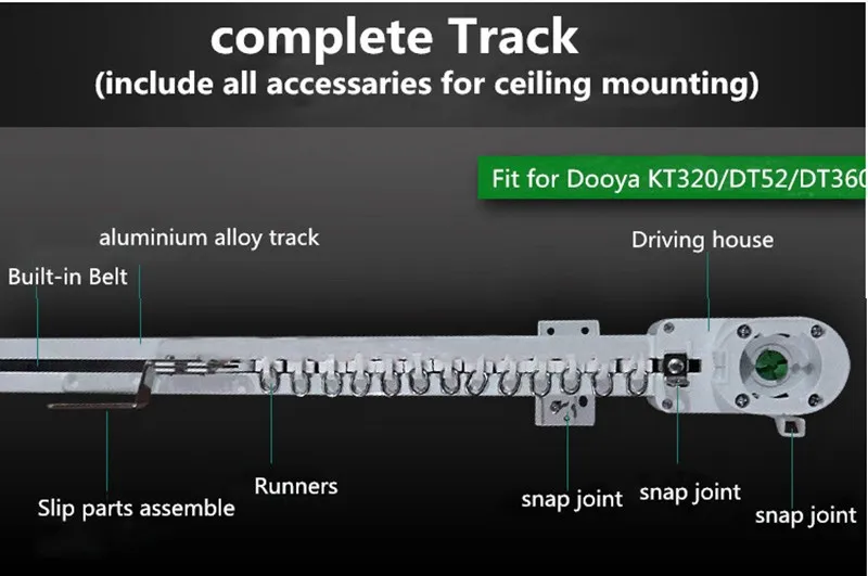 Dooya электрическая система занавесок DT52E 75 Вт шторный мотор с дистанционным управлением+ 6 м оконная алюминиевая шторная рейка комплект гоночного трека
