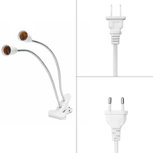 360 градусов гибкое Свет Держатель двойной головок клип с выключателем расширение лампы держатель Разъем для светодиодный светать E27 30 см