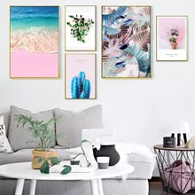 Cactus Flowers Decorative Wall Art Canvas Painting Abstract Sea Beach Nordic Poster Wall Pictures For Living Room Decor Unframed