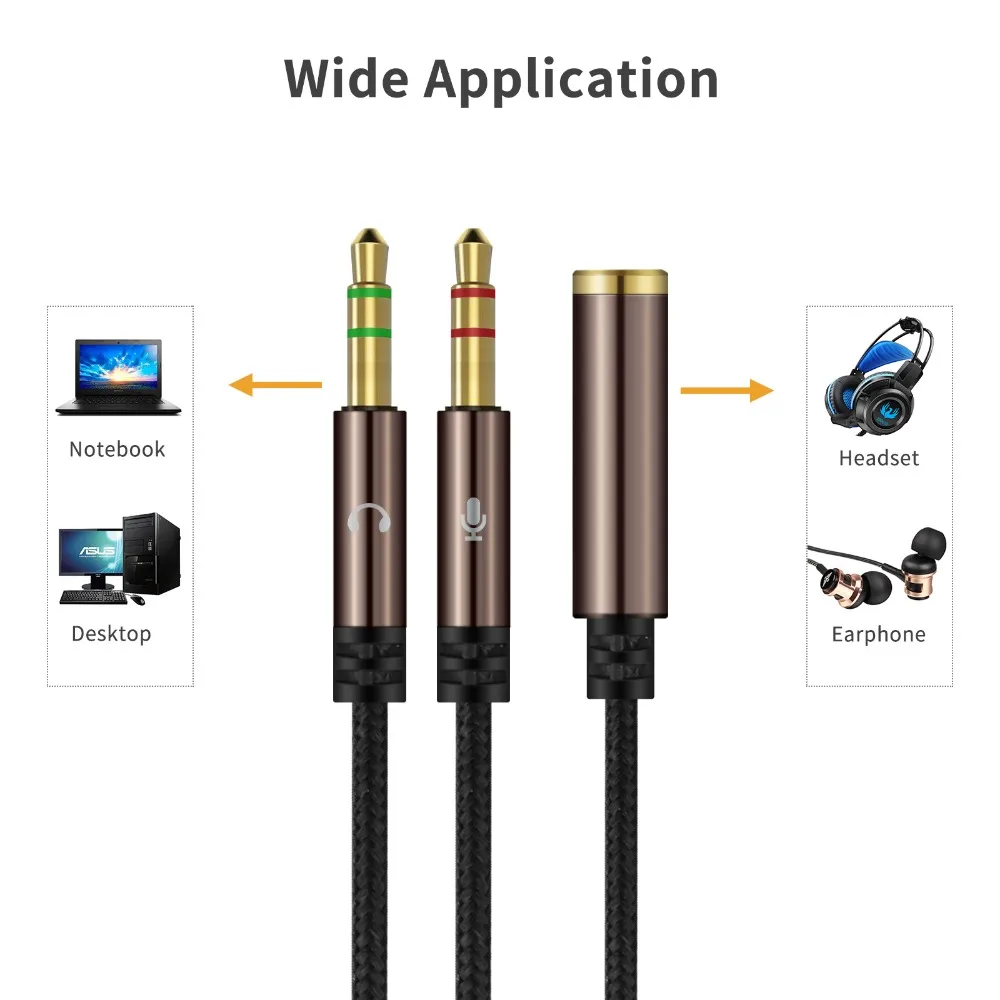 SikkiS наушники кабели 3 5 мм 2 в 1 HiFi Качество для мобильного телефона компьютер 35 см