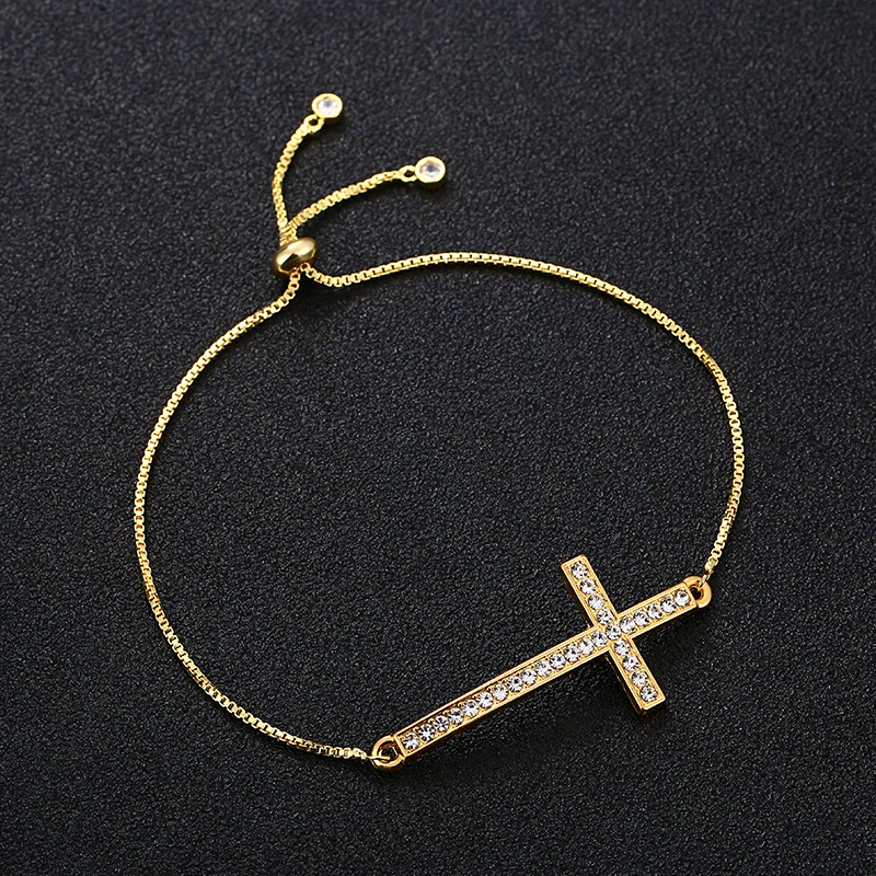 Распятие Иисуса Кристиан для женщин мужчин крест с горизонтальной перекладиной браслеты для цвет серебристый, золотой регулируемый браслет подарок