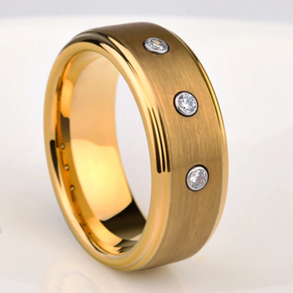 

Fashion Tungsten Carbide Ring Inlaid Crystal Design Wedding Bands Rings 8mm Men Women Tungsten Rings Party Gift Engagement Ring