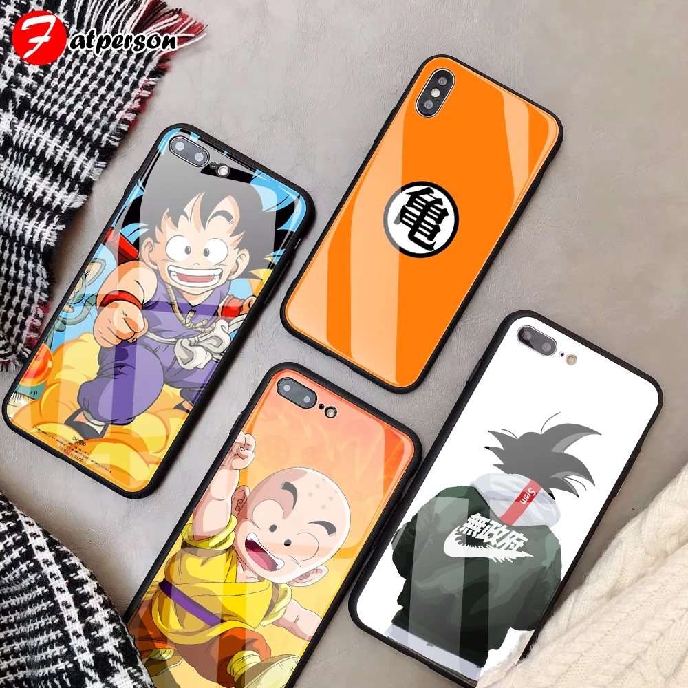 

Dragon Ball DIY Phone Case For iPhone 7 8 6 S Plus capa Tempered Glass Customized Goku Phone Cover for iPhone X XR XS MAX