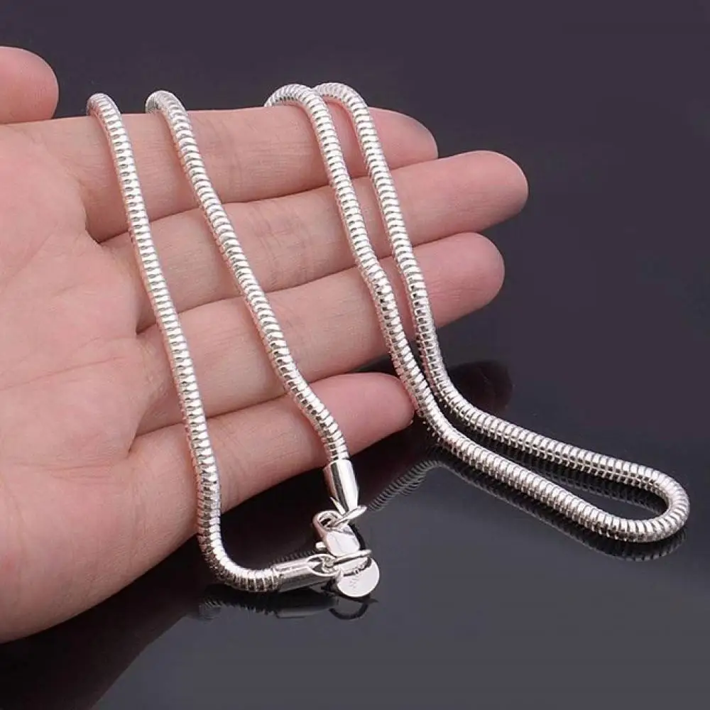 

1Pcs Unisex Women Men Silver Color Plated 3MM Snake Chain Necklace Simple Fashionable Statement Jewelry 16-24 Inch Promoting