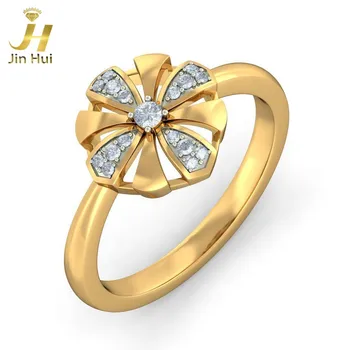 

Jinhui Women The Queen of Flowers Ring Solid 18K Yellow 750 Gold 0.124CT Natural Diamond Jewelry Free Engraving