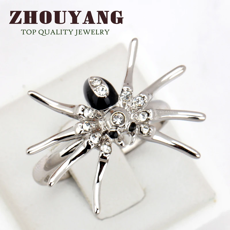 

Top Quality White Spider Silver Color Fashion Ring Austrian Crystals Full Sizes ZYR358