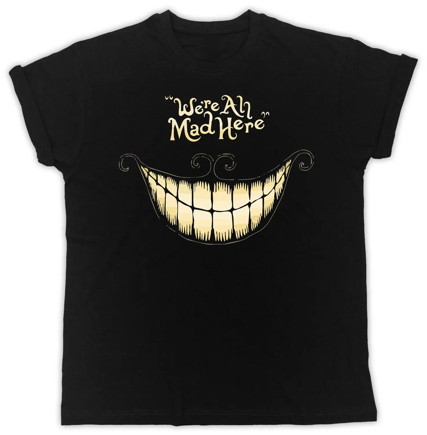WE'RE ALL MAD HERE Чеширский кот улыбка Алиса в стране чудес унисекс черная футболка