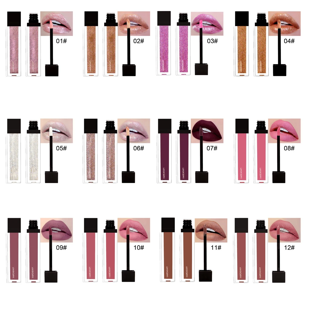 Gold Silver Glitter Lip Gloss Matte Lip Stain Balm Non stick Cup Liquid