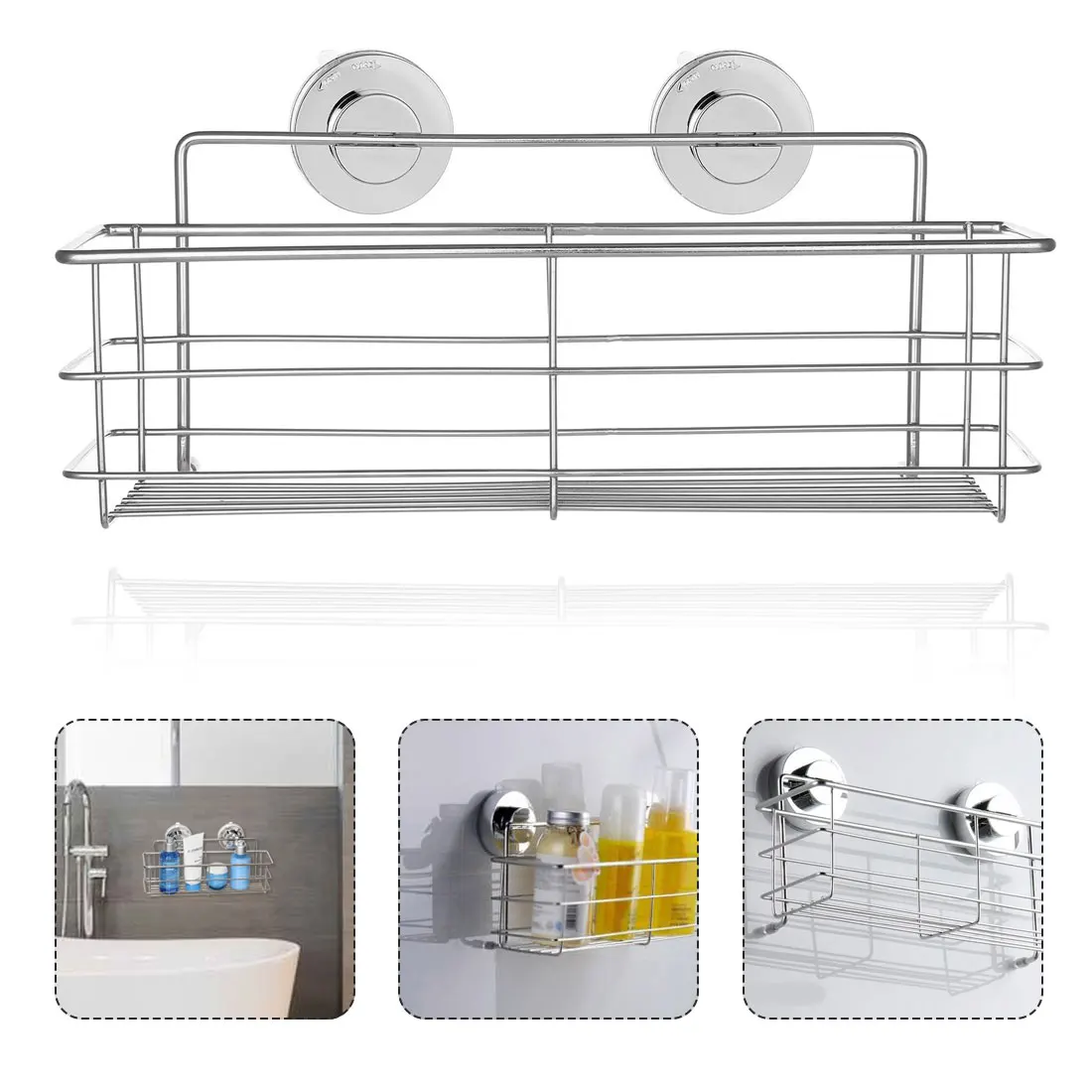 

Stainless Steel Sink Sucker Organizer Shelf Bathroom Wall Vacuum Suction Cup Sponges Storage Basket Kitchen Soap Towel Holder