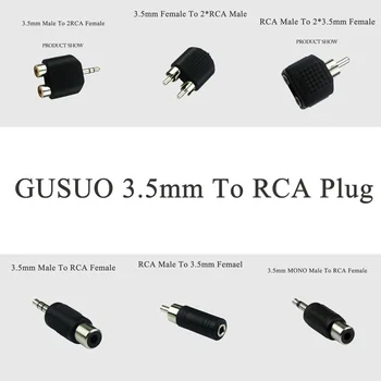 

GUSUO High Quality 3.5mm Stereo/Mono Male Female To RCA 2RCA Plug Splitter Adapter Male Jack Audio Plug Y Splitter