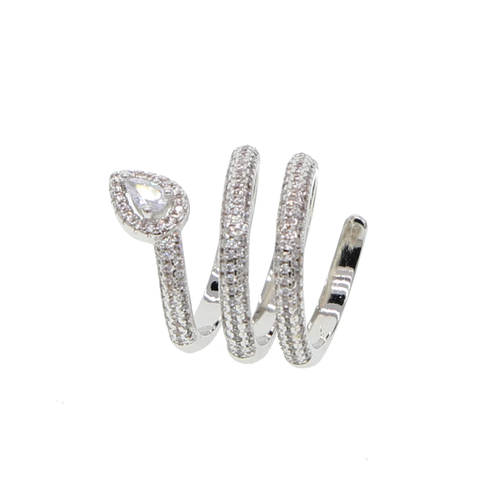 Дизайн длинное кольцо со змеей с полностью покрытым микро цирконием модное женское серебряное кольцо оптом европейские ювелирные изделия
