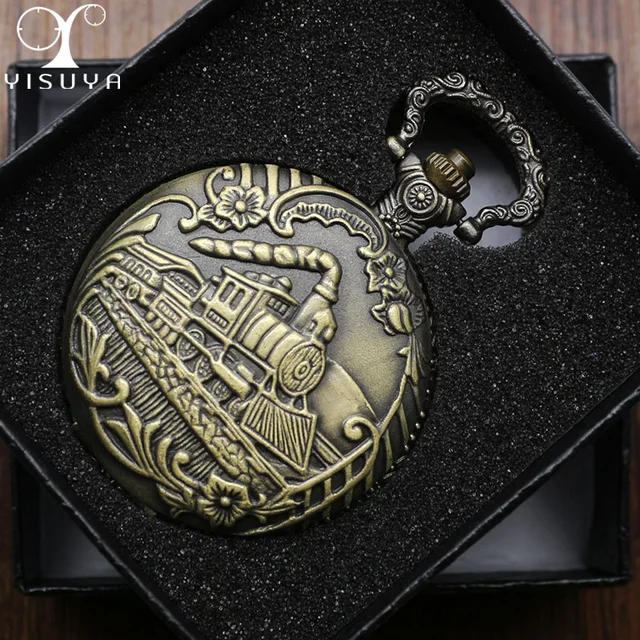 Antique Bronze Train Front Locomotive Engine Necklace Pendant Quartz Analog Pock Antique Bronze Train Front Locomotive Engine Necklace Pendant Quartz Analog Pock