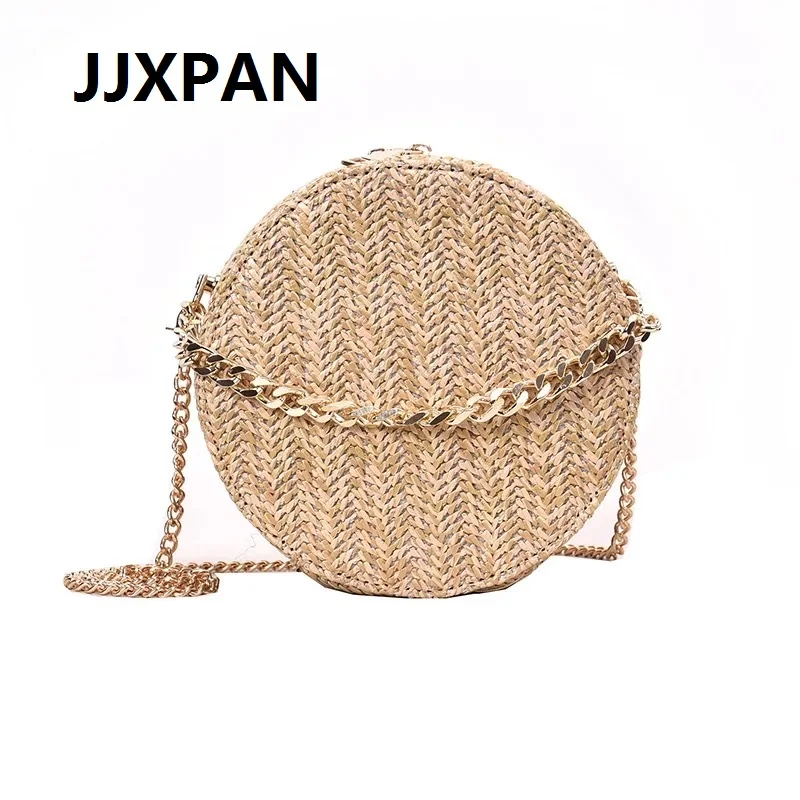 

Round Handmade Woven Bag Summer Buckle Rattan Straw Bag Bohemian Beach Chain Messenger Bag Bali Sac a Main Bolsas Feminin
