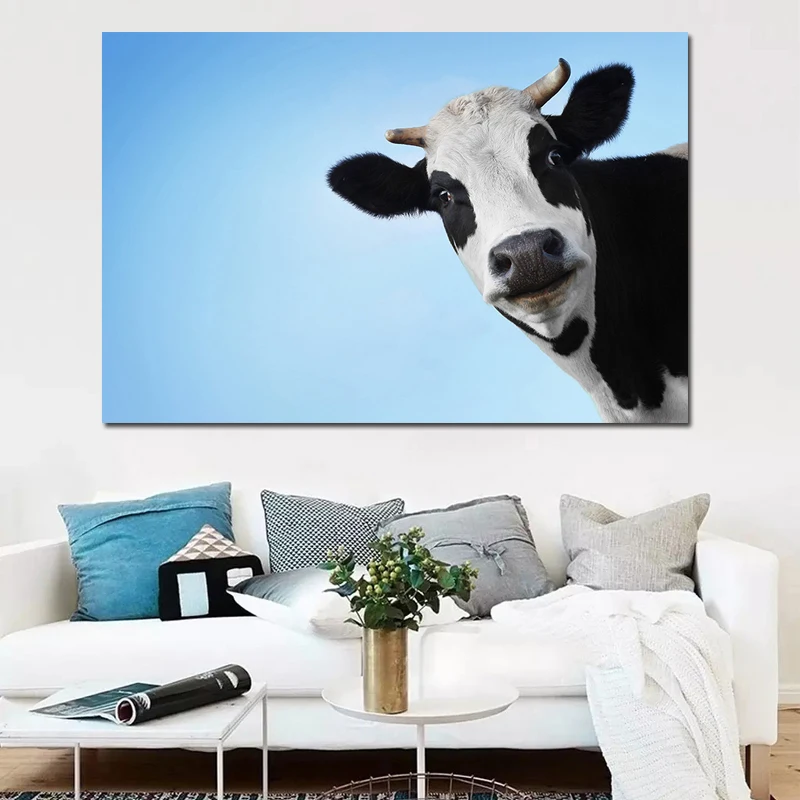 

RELIABLI ART Modern Animal Wall Printed Cow Head Oil Painting Canvas Prints Wall Art Pictures For Bedroom Industrial Loft Living
