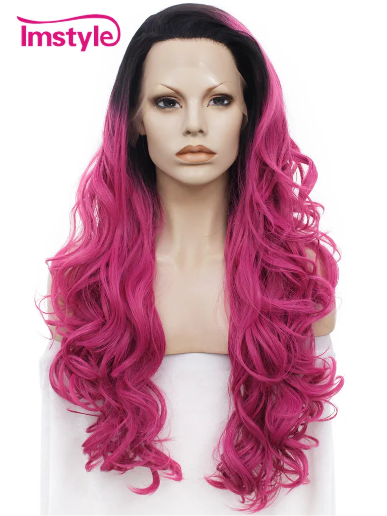 Imstyle Wavy Synthetic Dark Roots Red Ombre color 26 lace 