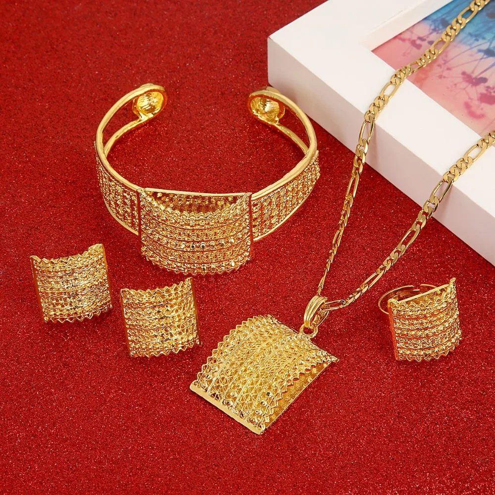 Ethiopian Jewelry Set Bride Wedding Pendant Necklace Bangle Earring Ring African Eritrea Habesha Sets